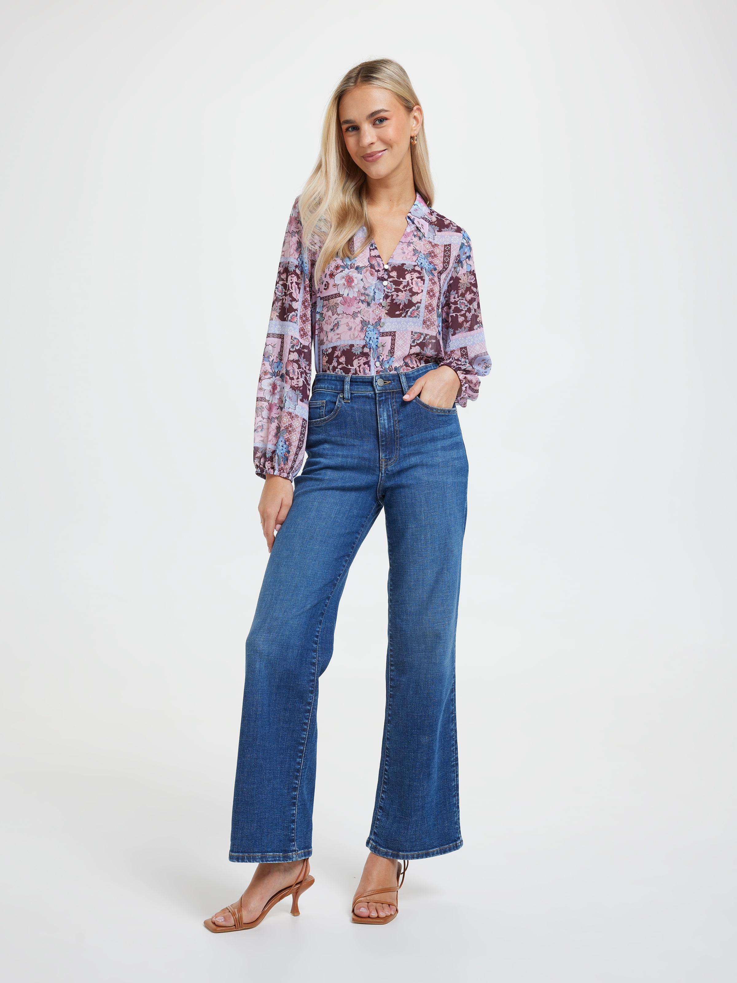 Ada Long Sleeve Button Through Blouse