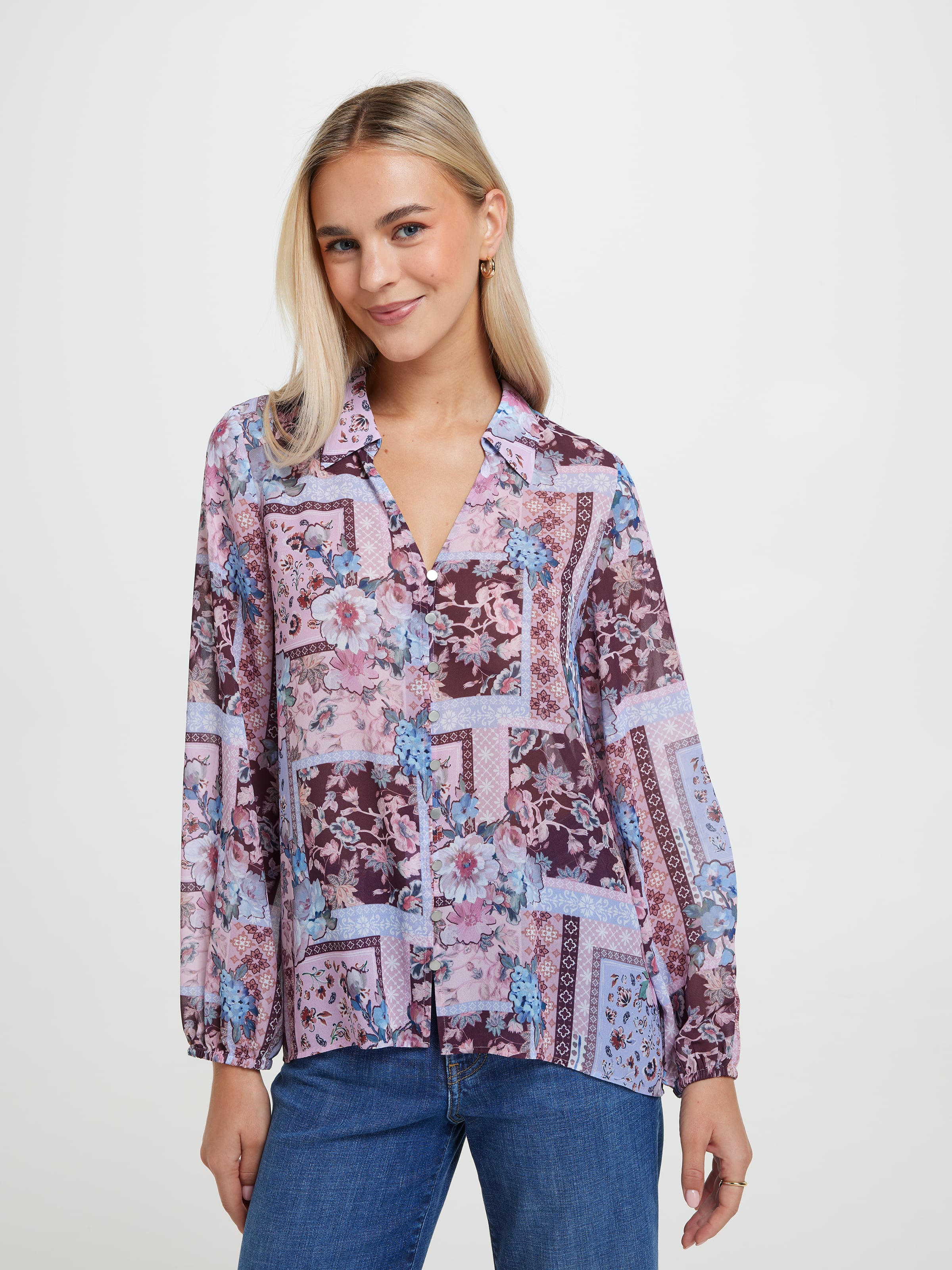 Ada Long Sleeve Button Through Blouse
