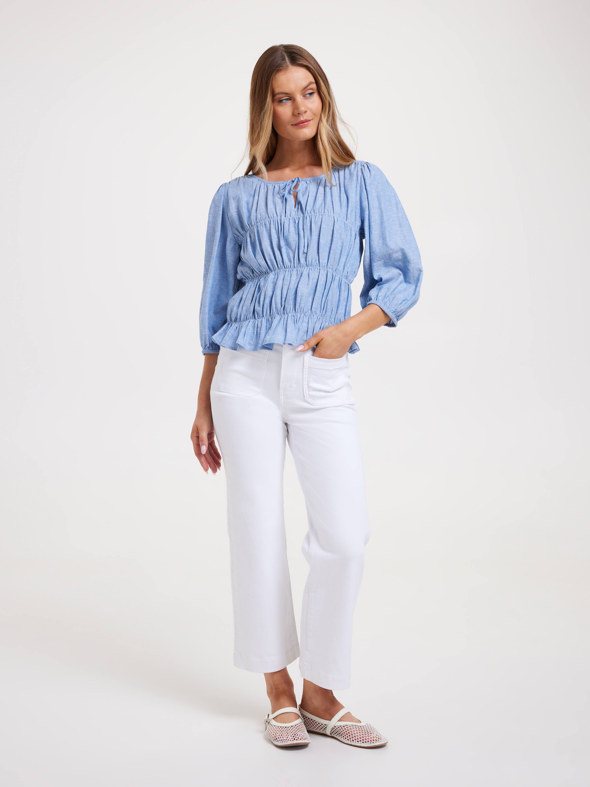 Misha 3/4 Sleeve Smocked Body Top
