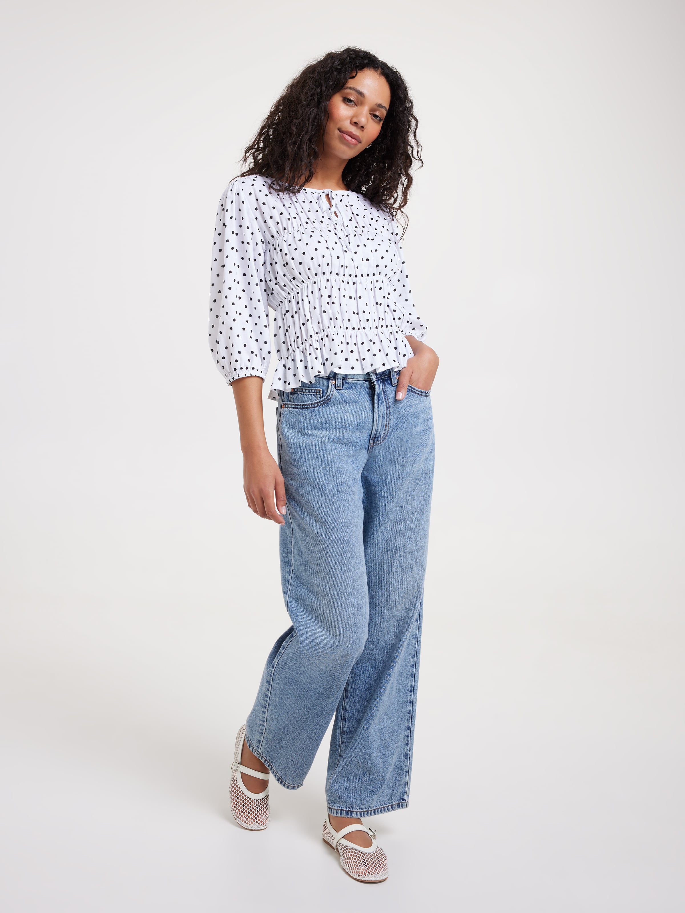 Misha 3/4 Sleeve Smocked Body Top