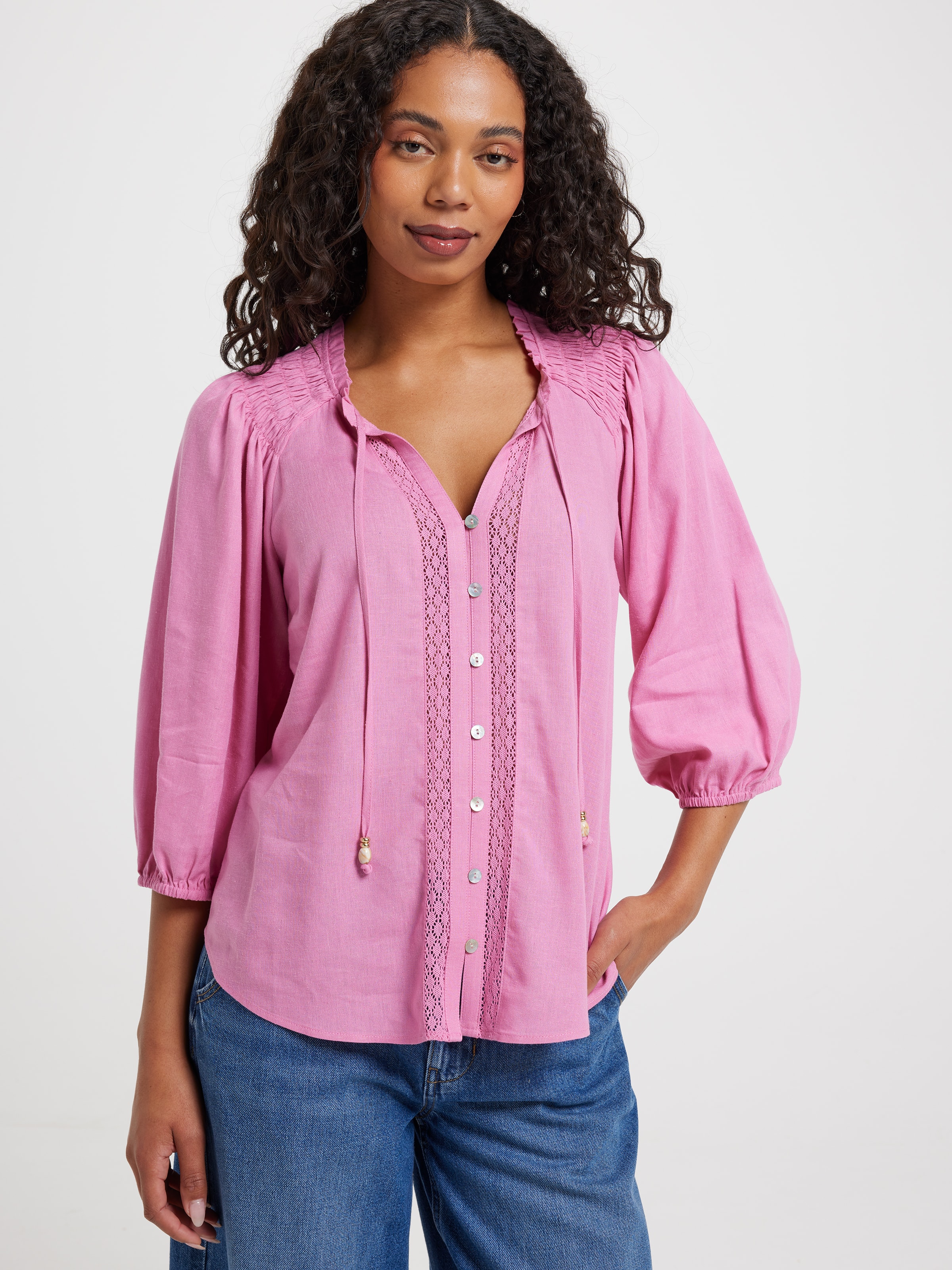 Luna Smock Shoulder 3/4 Sleeve Blouse