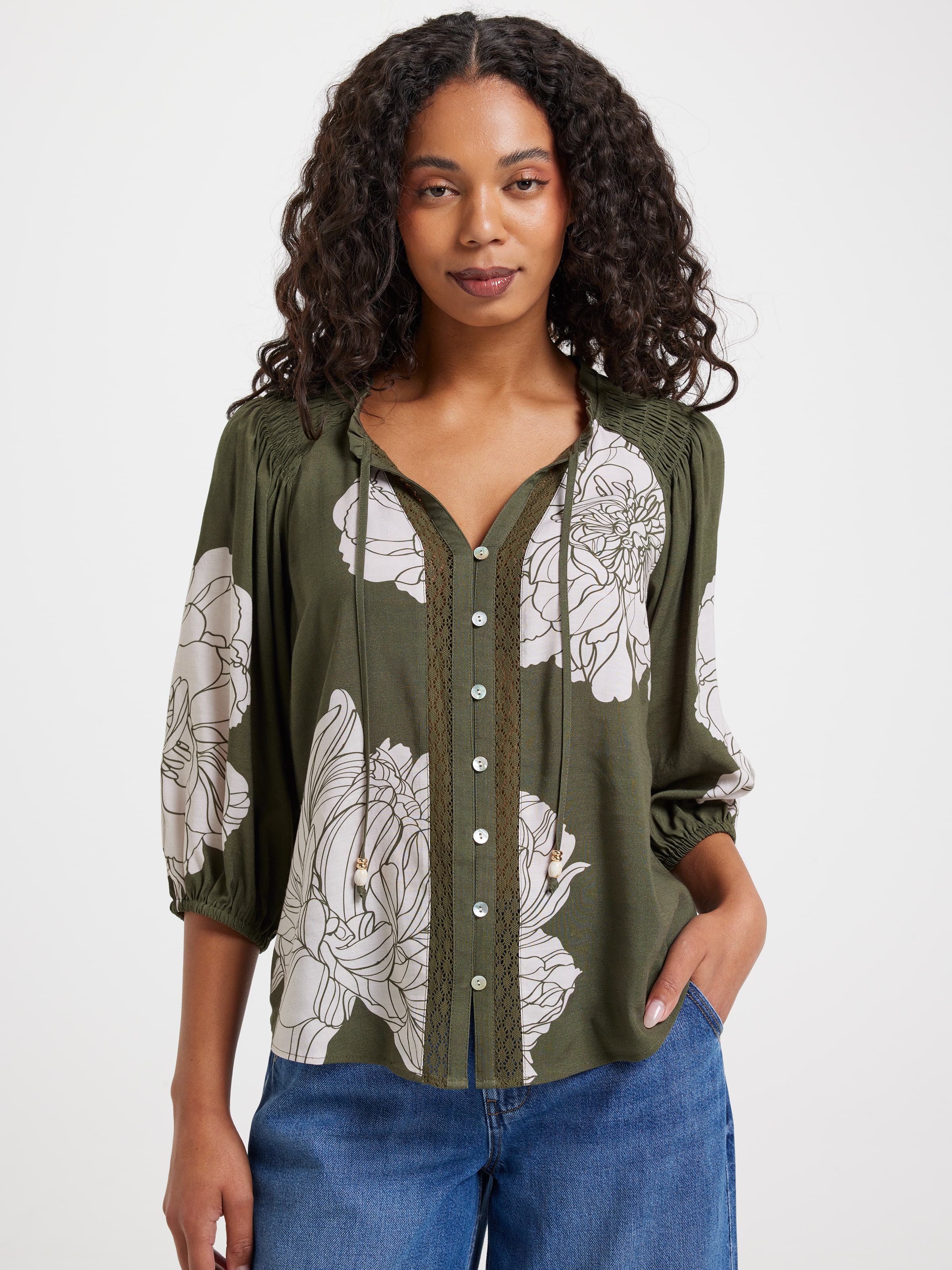 Luna Smock Shoulder 3/4 Sleeve Blouse