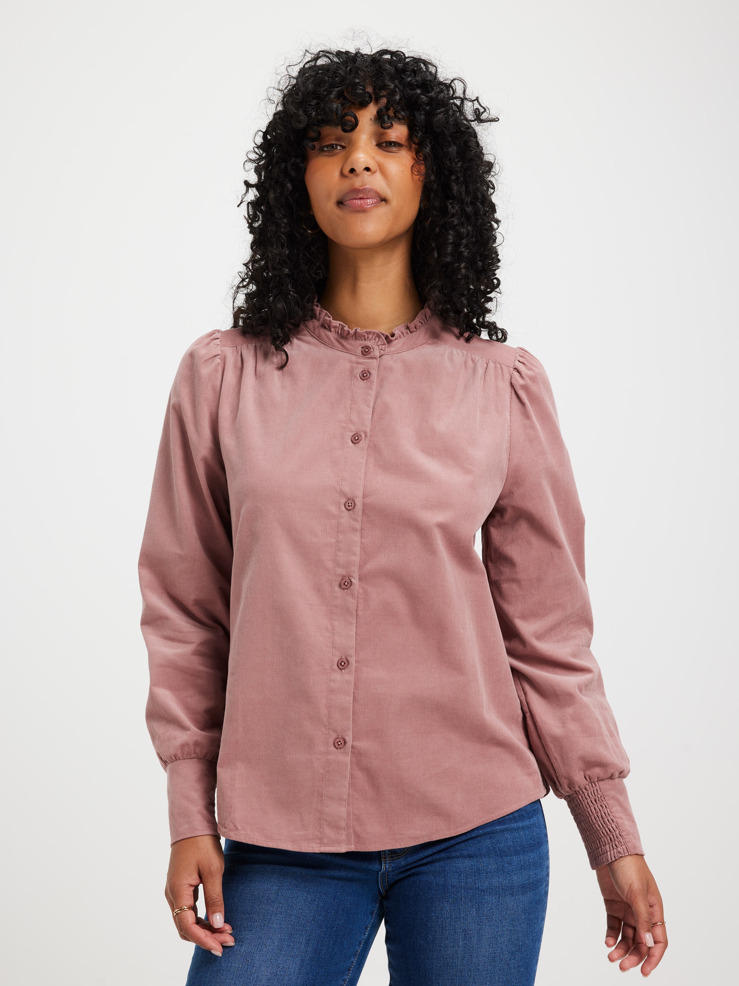 Heidi Cord Ruffle Trim Blouse