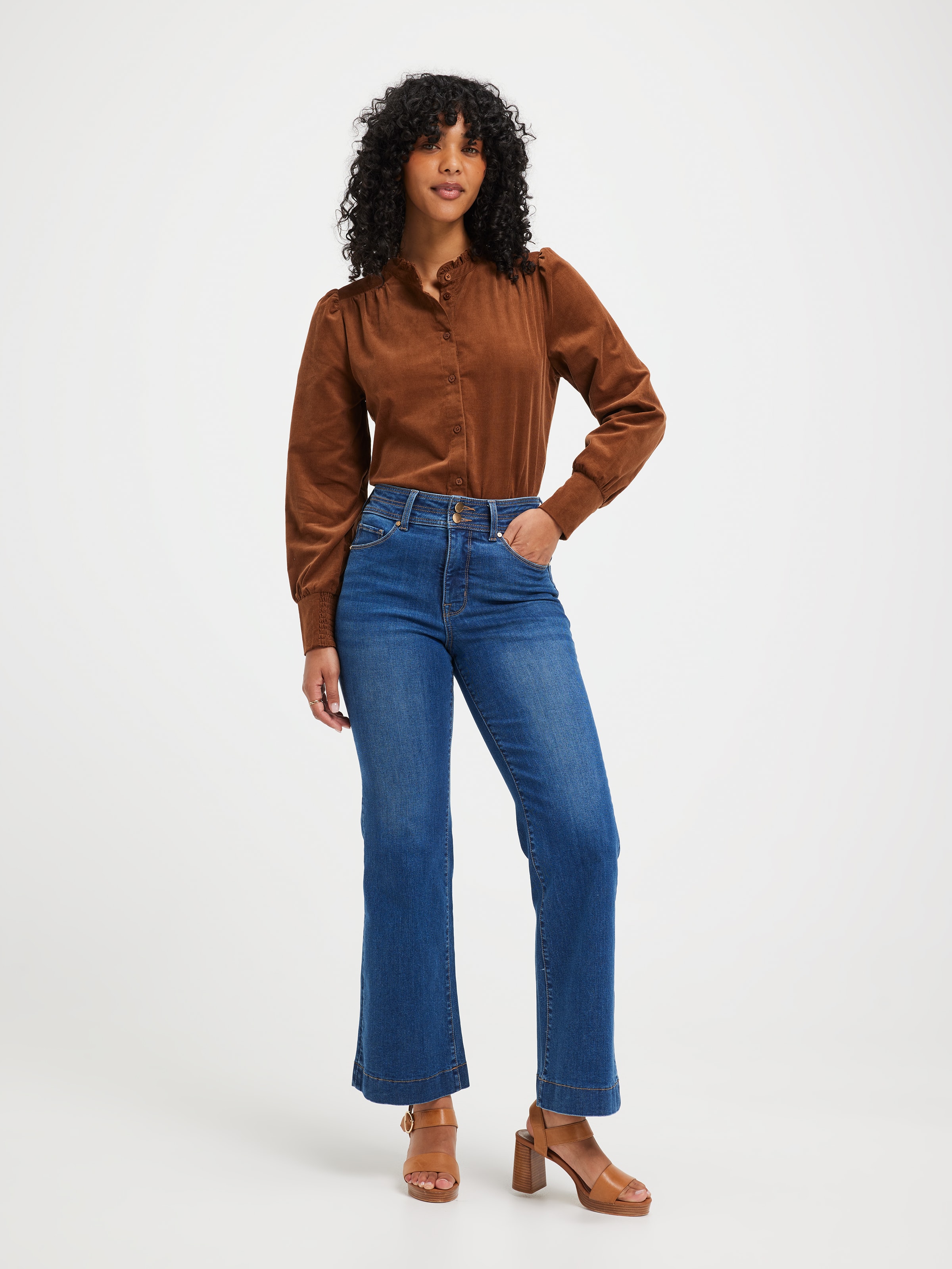 Heidi Cord Ruffle Trim Blouse