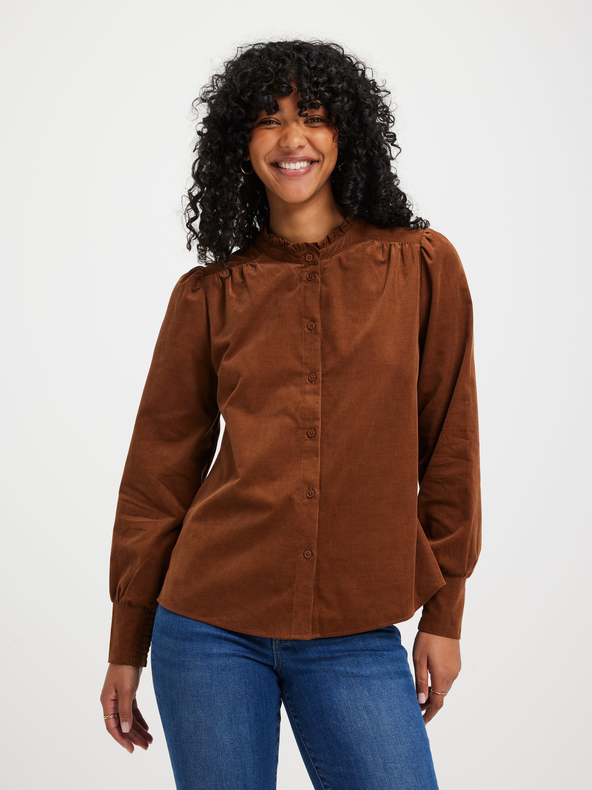 Heidi Cord Ruffle Trim Blouse