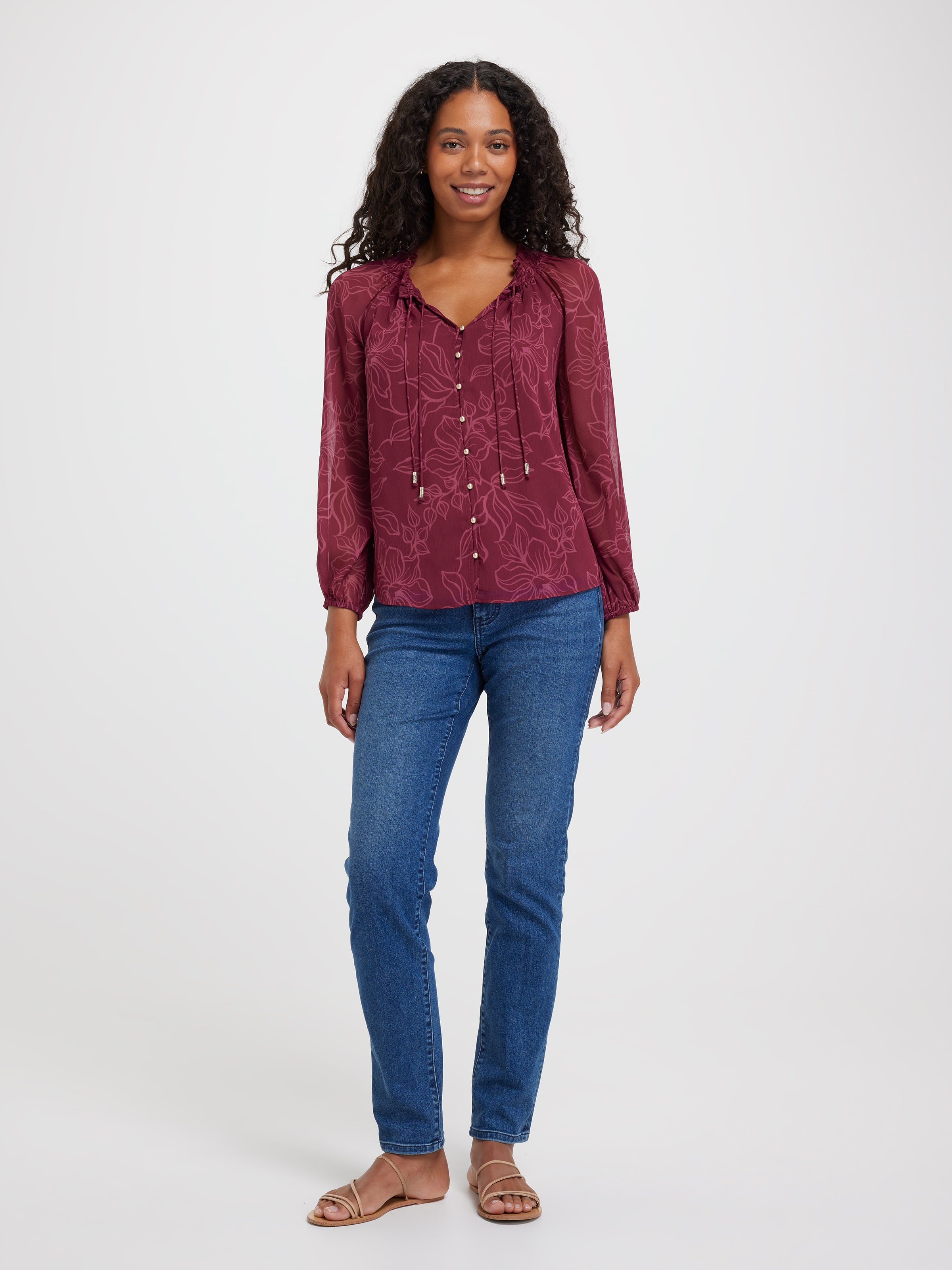 Astrid Ruche Neck Long Sleeve Top