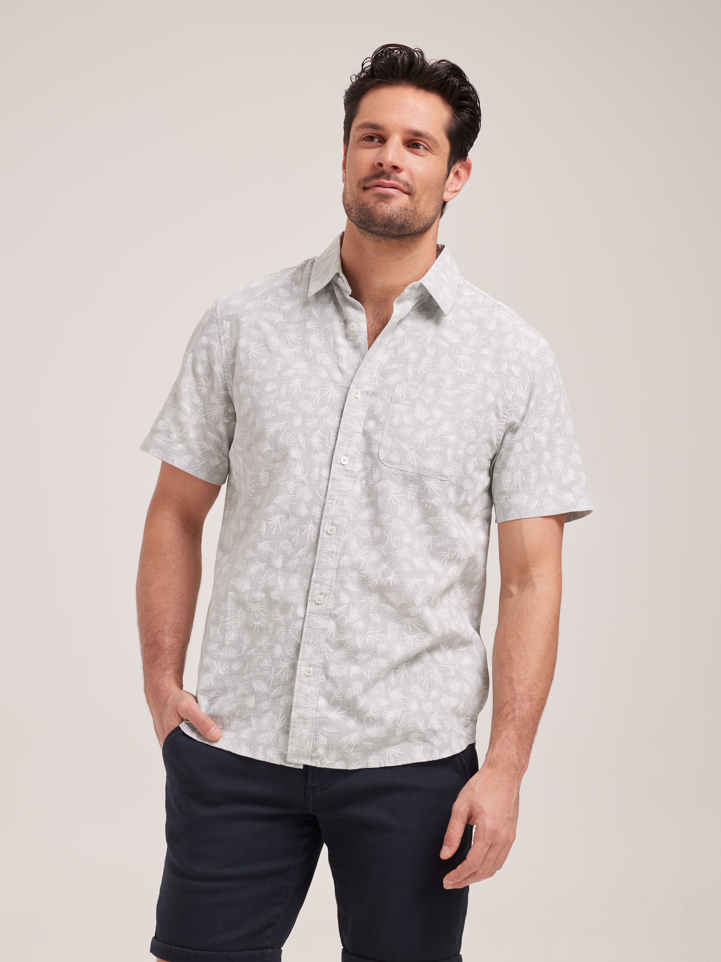 Linen Blend Print Shirt