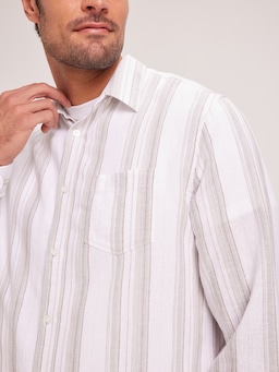 Long Sleeve Linen Blend Stripe Shirt