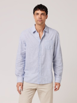 Long Sleeve Linen Blend Gingham Shirt