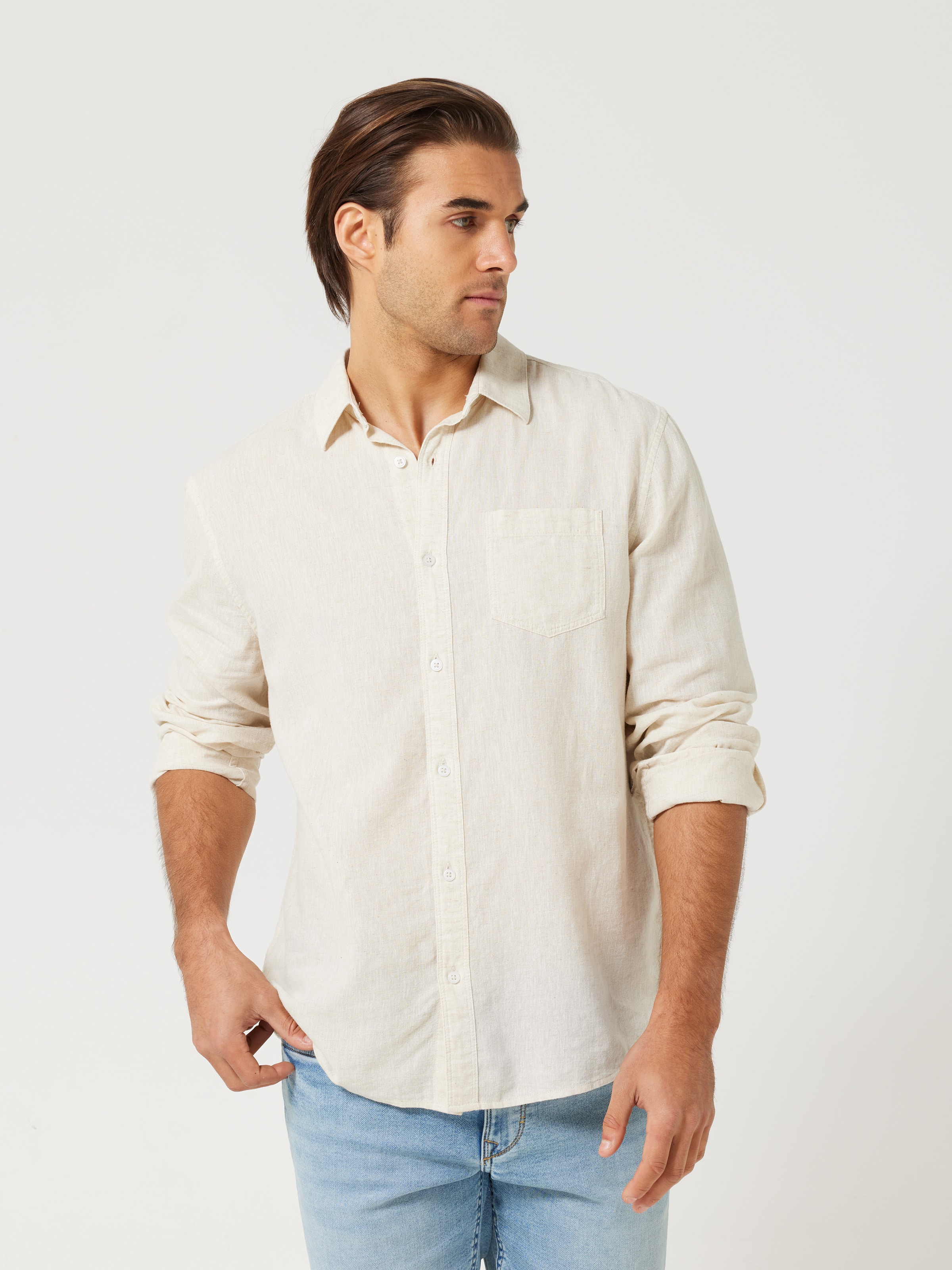 Long Sleeve Linen Blend Plain Shirt