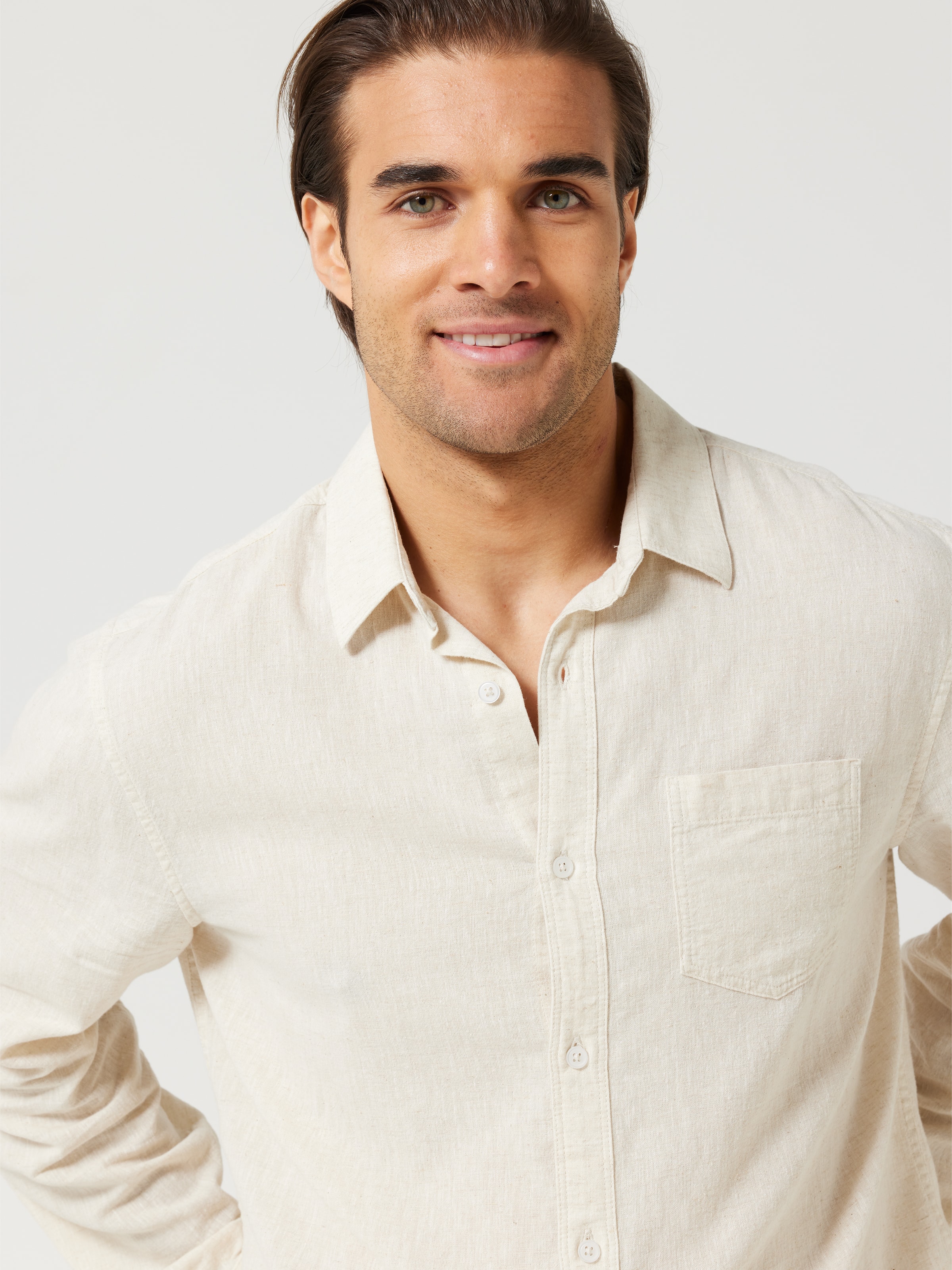 Long Sleeve Linen Blend Plain Shirt