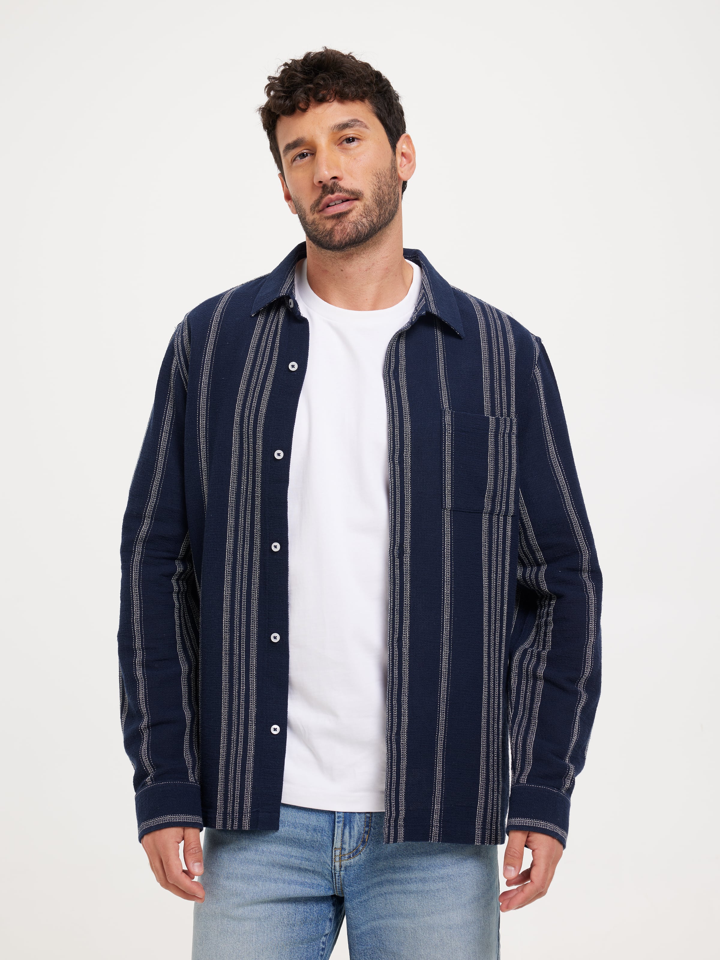 Long Sleeve Textured Stripe Shirt