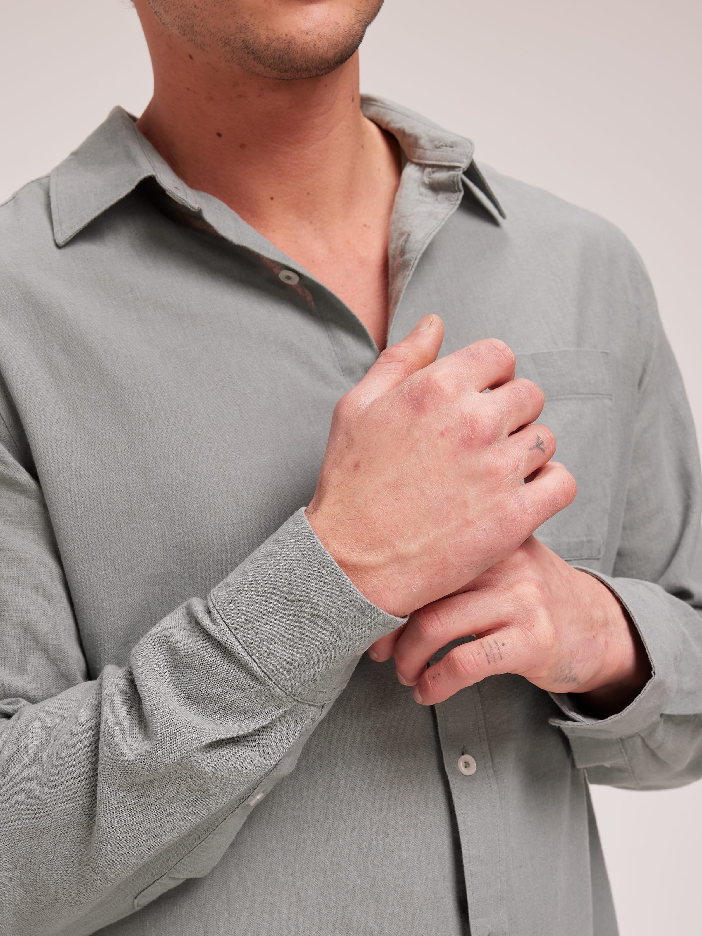 Long Sleeve Linen Blend Plain Shirt