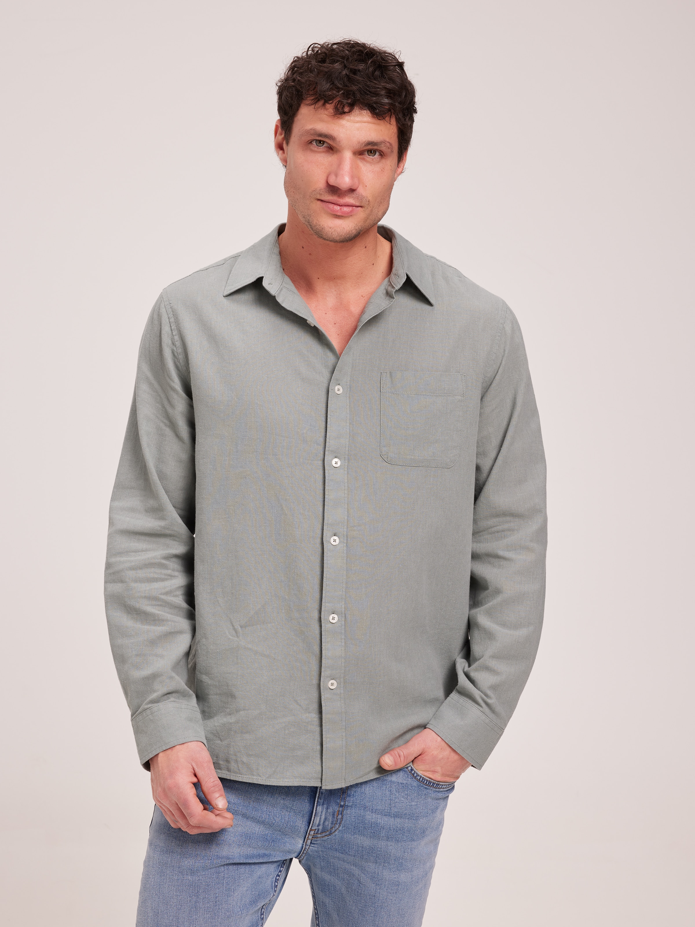 Long Sleeve Linen Blend Plain Shirt