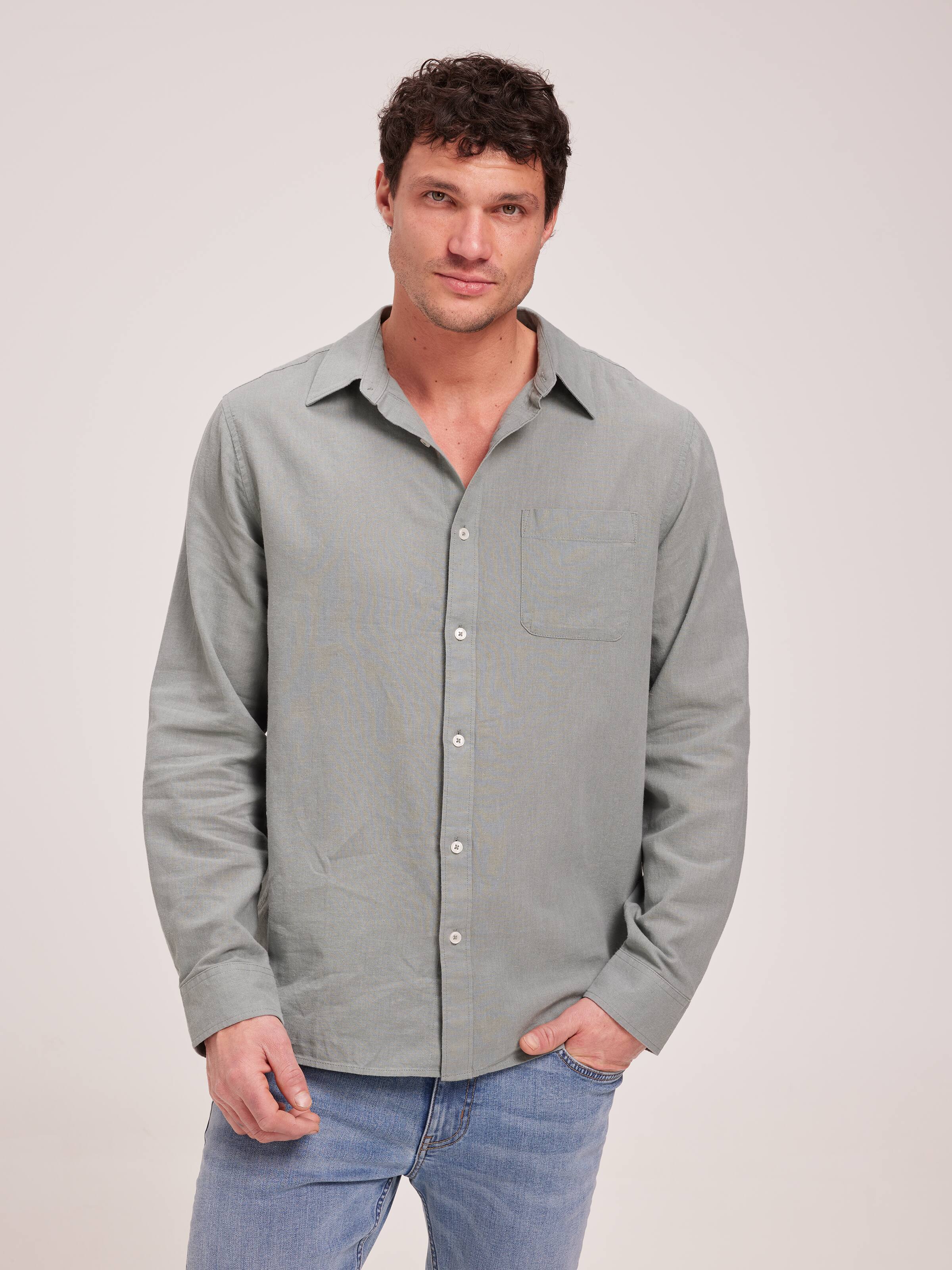 Long Sleeve Linen Blend Plain Shirt