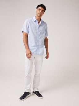 Short Sleeve Linen Blend Texture Shirt