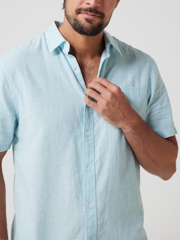 Short Sleeve Linen Blend Plain Shirt