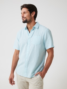 Short Sleeve Linen Blend Plain Shirt