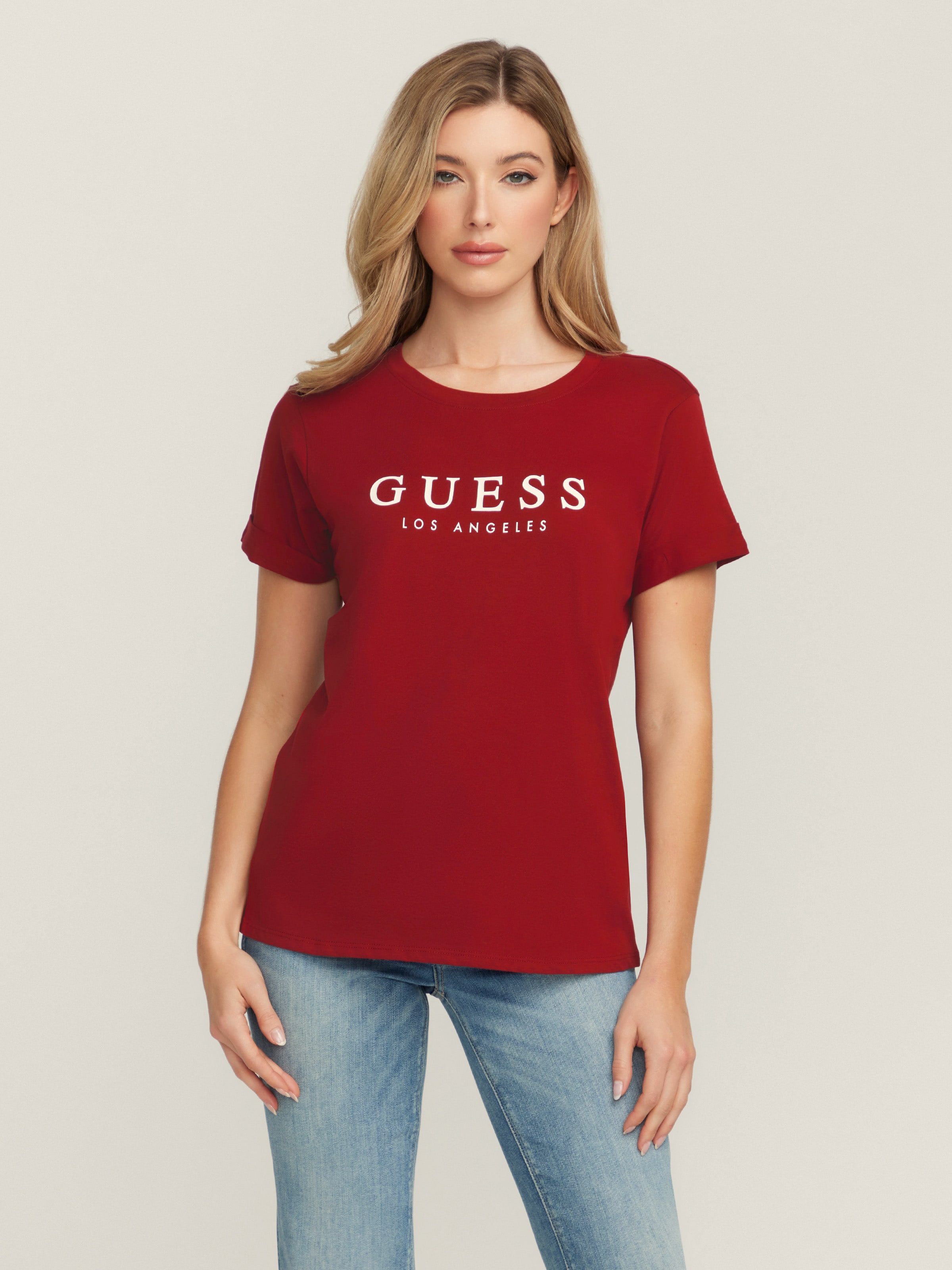 Rolled Up Tee In Chill Red