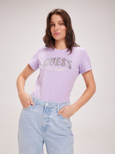 Sequins Logo Tee In New Light Lilac                                                                                             