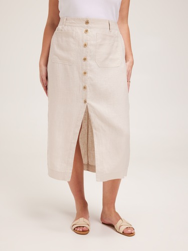 Curve Linen Patch Pocket Midi Skirt                                                                                             