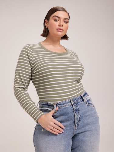 Curve Rib Crew Neck Top                                                                                                         