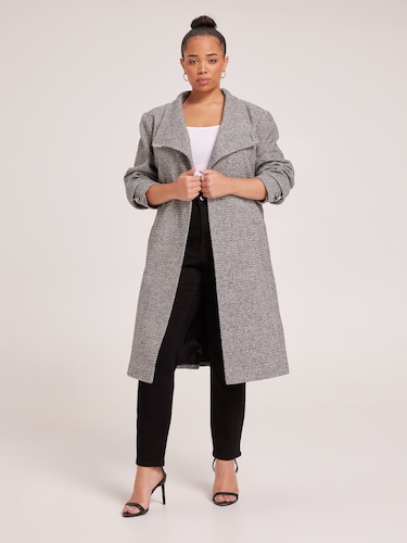 Curve Teddy Tweed Funnel Neck Coat                                                                                              