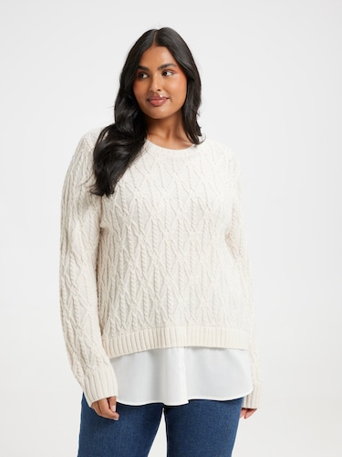 Curve Demi Cable Half Shirt Pullover                                                                                            