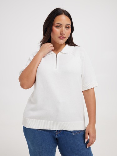 Curve Bronte Short Sleeve Zip Neck Pullover                                                                                     