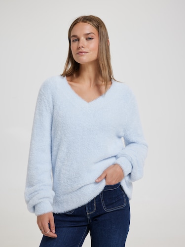 Delilah V Neck Eyelash Pullover                                                                                                 