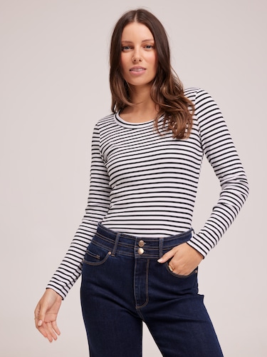 Rib Long Sleeve Crew Neck Top                                                                                                   