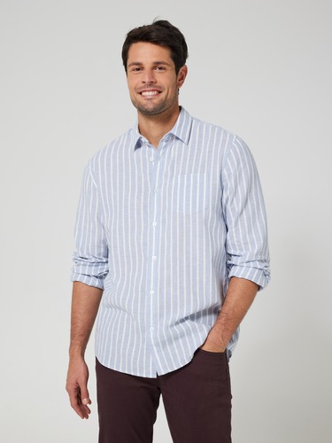 Long Sleeve Linen Blend Stripe Shirt                                                                                            