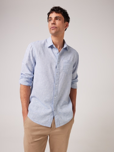 Long Sleeve Linen Blend Texture Shirt                                                                                           