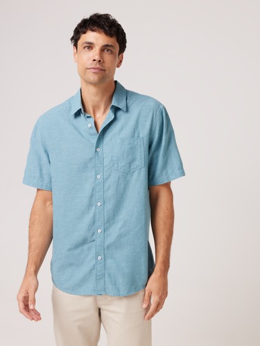 Short Sleeve Linen Blend Plain Shirt                                                                                            