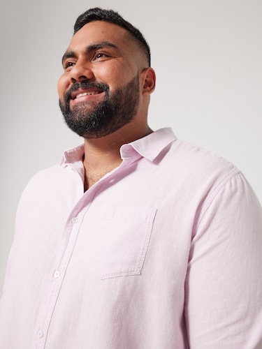 Extended Long Sleeve Linen Blend Plain Shirt                                                                                    