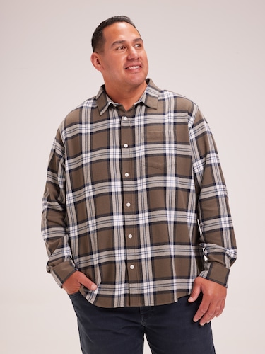 Extended Long Sleeve Flannel Check Shirt                                                                                        