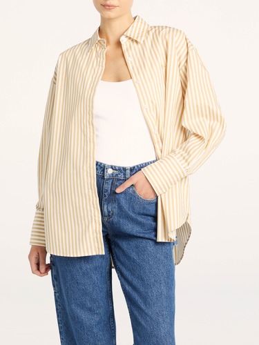 Candice Oversized Shirt In Tan Stripe                                                                                           