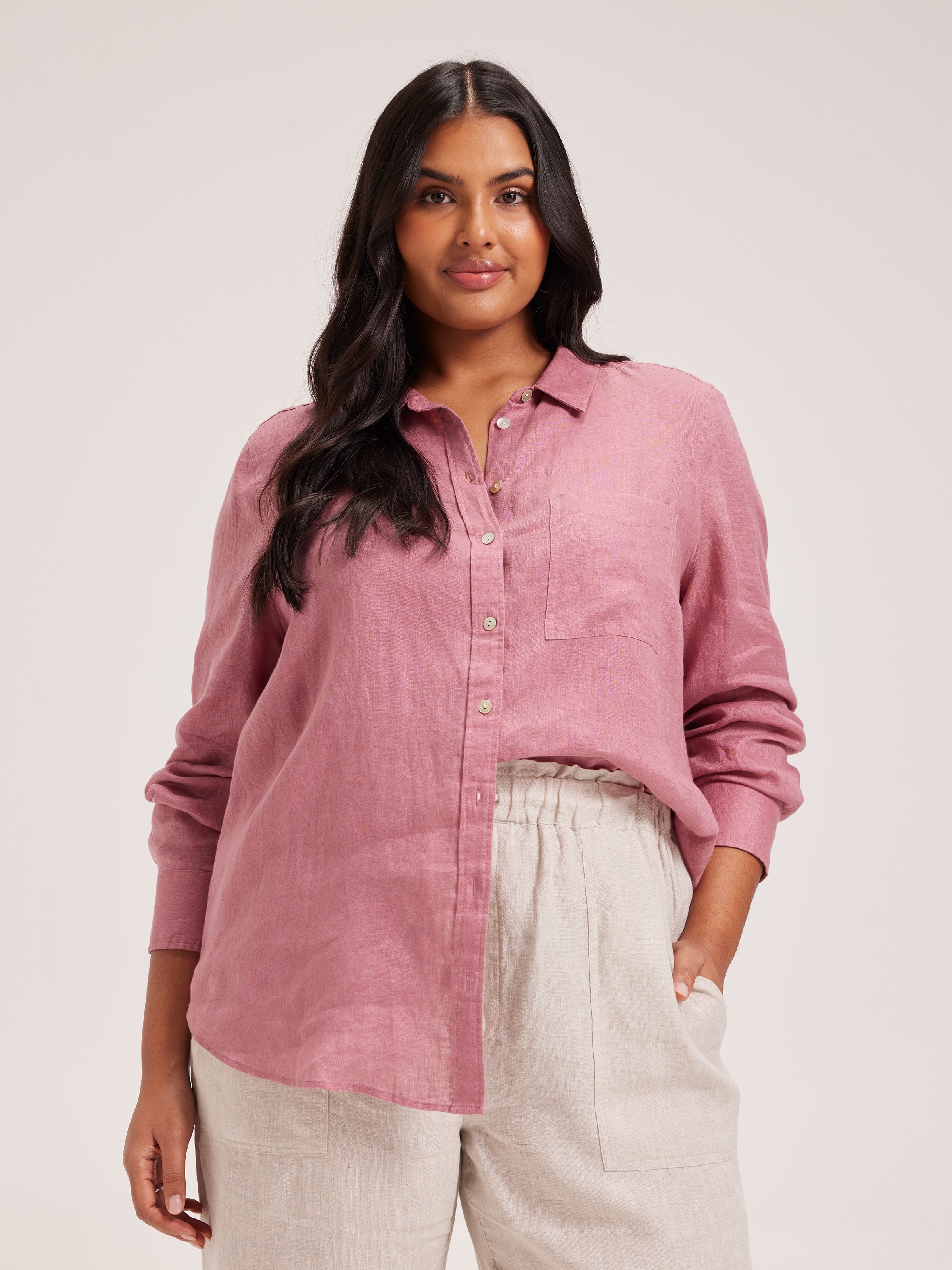 Curve Marli Linen Rich Shirt Baked Pink - Just Jeans Online