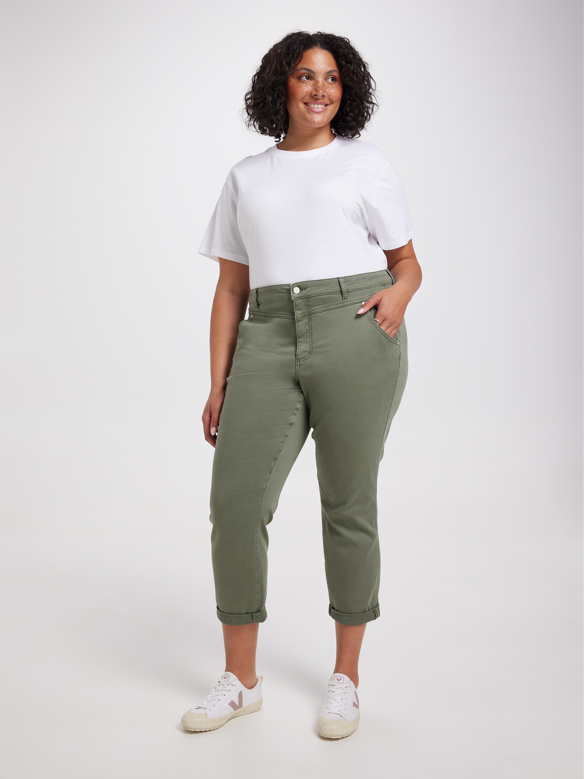 Curve Amaze Yoke Front Boyfriend Jean Dark Olive - Just Jeans Online