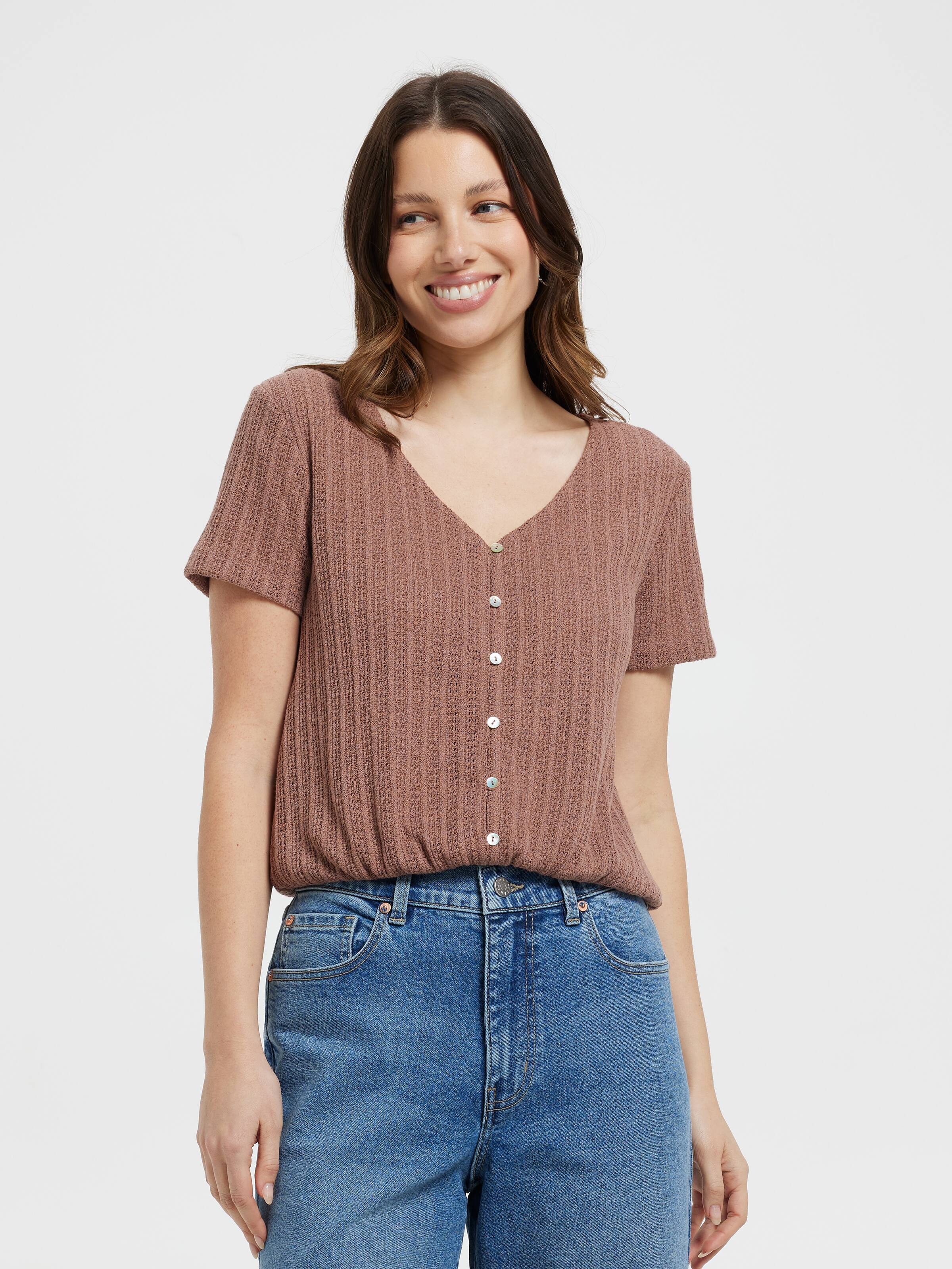 Camilla Bubble Hem Short Sleeve Top Cognac - Just Jeans Online