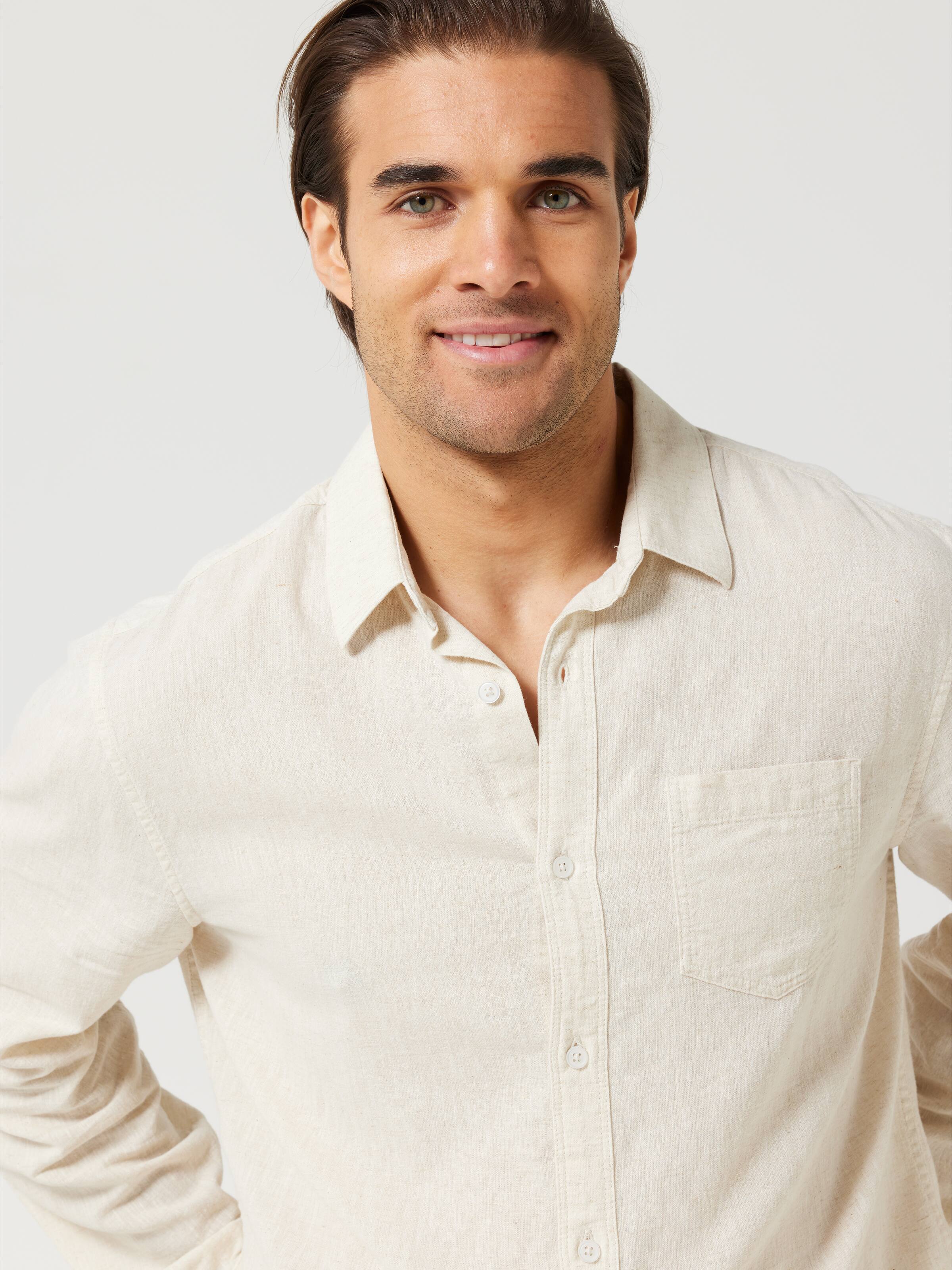 Long Sleeve Linen Blend Plain Shirt Stone Just Jeans Online