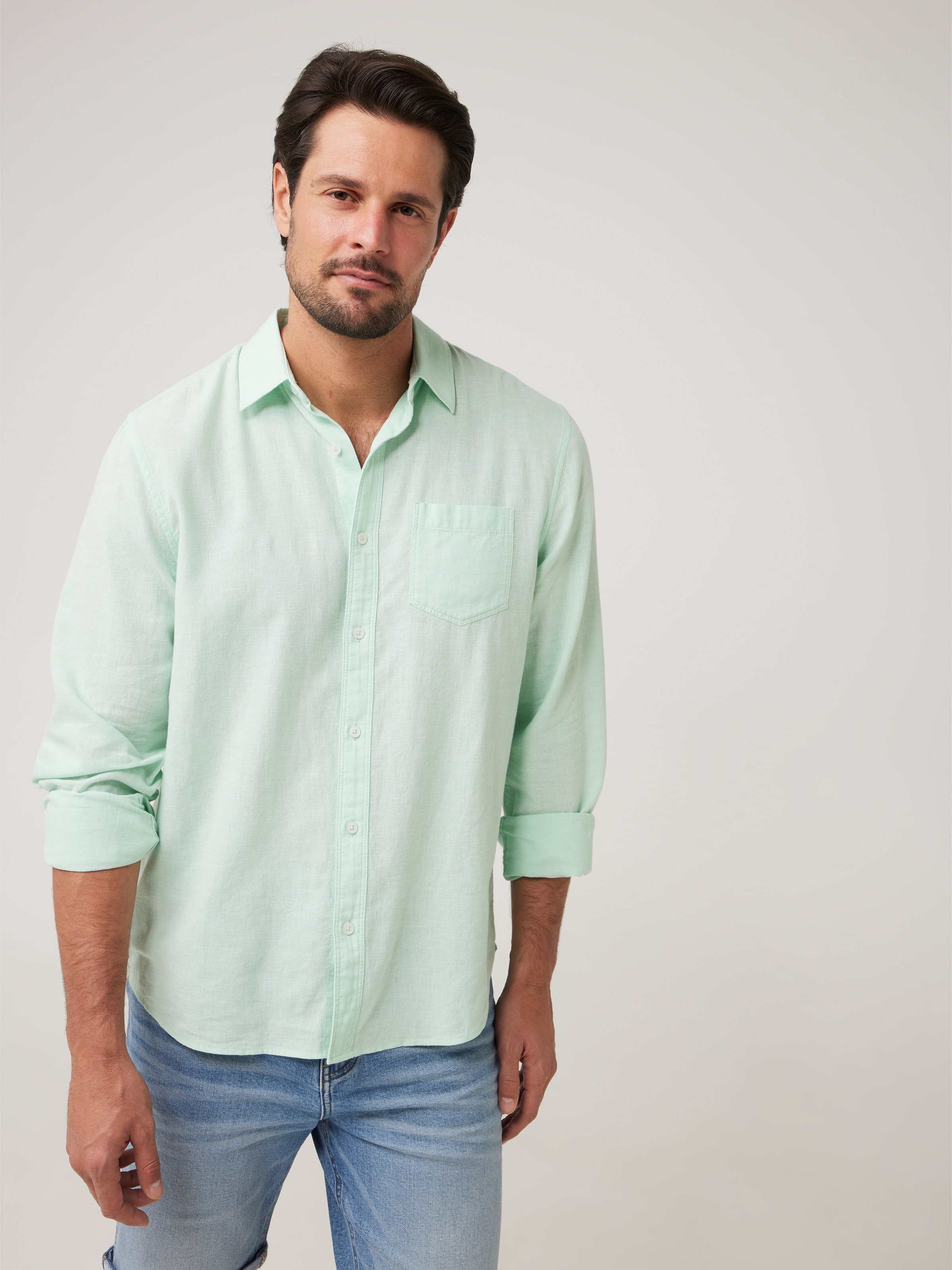 Long Sleeve Linen Blend Plain Shirt Just Jeans Online